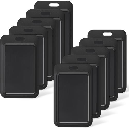 Uniclife 10 Pack Sliding ID Badge Holder Hard Black Vertical Plastic Card Case Protector Pouch with Clear Window for Office School ID Credit Cards Proximity Key Cards Driver’s Licenses and Passes