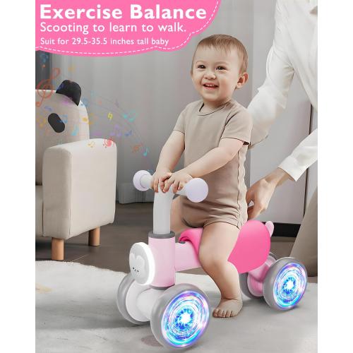 Toddler Toys Balance Bike for 1 Year Old Girl Gifts,4 Wheels Colorful Lighting with Music Baby First Bike,Toddler Girl Toys Balance Bike for 1st 2 Year Old Birthday Gifts