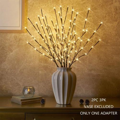 Vanthylit Set of 2 3PK 30 Brown Lighted Twig Stakes 120 Warm White Pathway Light for Outdoor and Indoor (Vase Excluded)