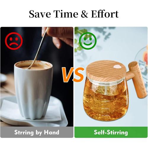 Self Stirring Mug, 400mL Electric Mixing Cup High Borosilicate Glass Self Stirring Coffee Mug Suitable for Coffee/Milk/Protein Powder
