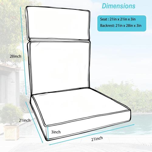 2 Pieces High Back Patio Chair Cushions, Fade Resistant Outdoor Rocking Chair Cushions, Office Chair Back Support Cushion (Dark Gray, Seat (21''x21''x3'') Backrest (21''x28''x3''))