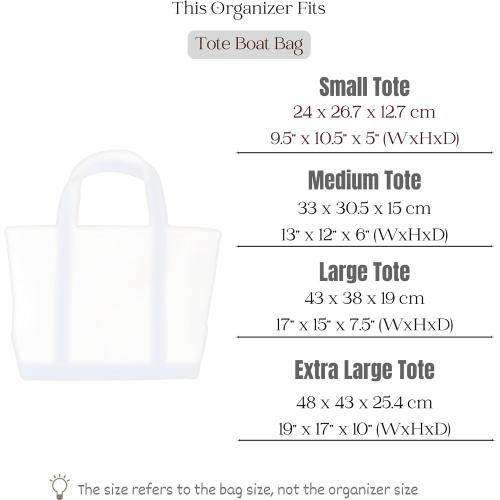 Organizer for Tote Boat, Small/Medium/Large/Extra-Large, Nylon Bag Insert, Water Resistant Material (Large, GoldBrown)