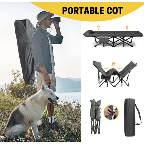 ATORPOK Camping Cot for Adults with Cushion and Pillow, Portable Folding Bed for Sleeping, Lightweight Tent cot with Carry Bag Supports 450 lbs (Grey)