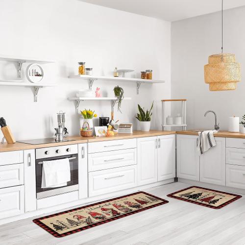 3 Pcs Christmas Kitchen Rugs Non Slip Winter Floor Mat for Kitchen Floor Hallway Laundry Sink and Bathroom, 20x32 20x47, 20x59(Buffalo Plaid)