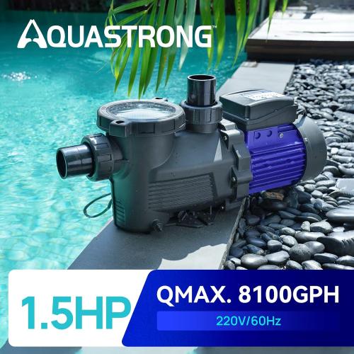 Aquastrong 1.5HP In/Above Ground Pool Pump with Timer, 220V, 8100GPH, High Flow, Powerful Self Primming Swimming Pool Pumps with Filter