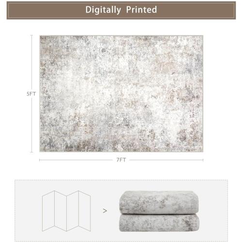 Beige Grey Washable Rugs 5x7 Area Rugs for Living Room,Bedroom,Dining Room | Modern Abstract,Ultra Soft Faux Wool,Kids & Pet Friendly,Non-Slip & Non-Shedding,Large Vintage Low Pile Rug for Home Office