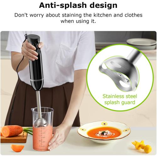 Bonsenkitchen Hand Blender, Immersion Blender with 2 Mixing Speed, Electric Handheld Mixer Portable Stick Mixer with Stainless Steel Blades for Soup, Smoothie, Puree, Baby Food
