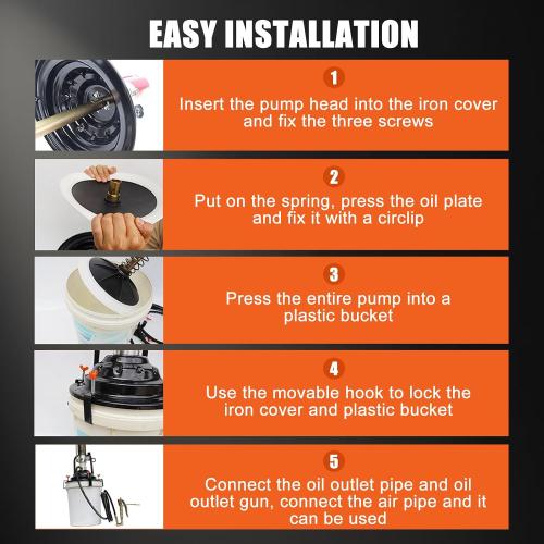 60:1 Portable Air-Operated Grease Pump for 5 Gallon Bucket, Grease Gun Coupler 2 PCS and 13 ft High Pressure Hose, 0.85L/Min, 34-48Mpa, Universal Fit, Vehicle Compatible (No Bucket)