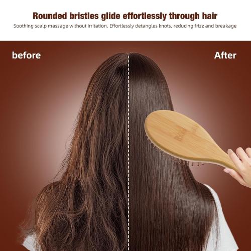 Bamboo Hair Brush-Detangling, Scalp Massage for Hair Growth, Wet/Dry Brush for Men, Women, Kids & Pets - for All Hair Types, Paddle Wooden Hairbrush Perfect for Home, Travel & Salon Use