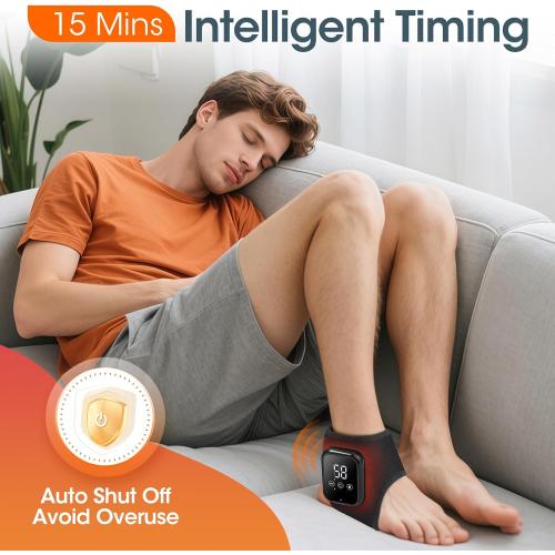 Ankle Heating Pad, Cordless Ankle Massager for Pain Relief, Heated Foot Brace Wrap with 3 Temperature Levels and 3 Vibration Modes for Men and Women, Auto Shut Off