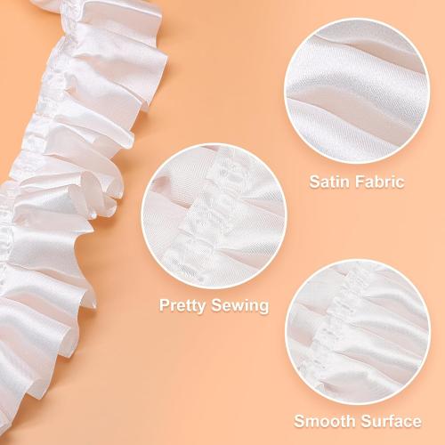 Homiest 11 Yards Ruffle Ribbon Trim for Sewing, 1-1/2 Inch Wide Satin Fabric Trims, White Ruffle Trim for Making Crafts Dress Curtain Wedding Costume Pillowcase