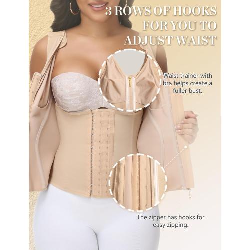 SHAPSHE Waist Trainer Corset for Women Tummy Control Workout Sport Girdle Hourglass Cincher Body Shaper Postpartum with Bra large