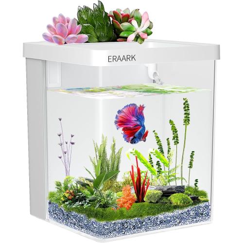 Smart Aquarium Kit - 1.5 Gallon Betta Fish Tank with Self-Cleaning, LED Light, Water Pump Starter Kit