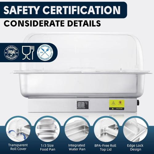 Electric Chafing Dish, 3 x 3QT Size Electric Chafing Dish Buffet Set with Rotary Knob Adjustable Temp, 700W Electric Buffet Servers and Warmers with Roll Top for Catering