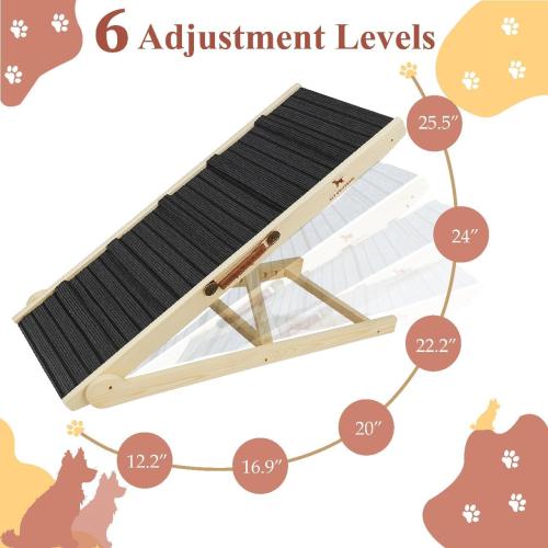 ELY UNIVRSAL Adjustable Dog Ramp for Bed – 12.2 to 25.5 Inches Foldable Pet Ramp for Large Dogs, Solid Wood Ramp for Dogs to Get on Bed, Couch – 200 LBS Load, Non-Slip