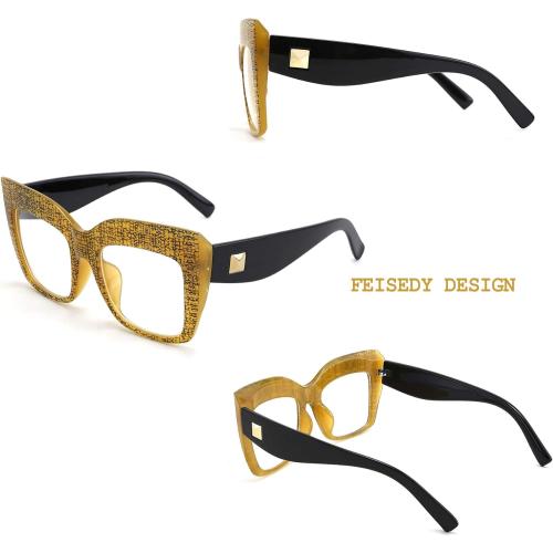 FEISEDY Women's Square Oversized Blue Light Filtering Reading Glasses B2627