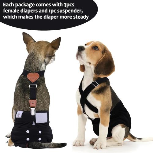 CuteBone Dog Diapers Female 3 Pack Reusable Doggy Diapers with One Suspender for Small Medium Large Dog Period BDD03S