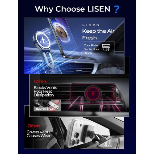 LISEN for Qi2.2 25W MagSafe Car Mount Charger, [Stable & Fast Charging] Magnetic Wireless Car Charger, Car Phone Holder Charger Car Accessories Fits iPhone 17 Pro Max Air 16/15/14/13/ Galaxy S26 Ultra