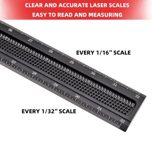 Woodworking T-Square 32 Inch Aluminum Alloy T Square Ruler 1/32 Hole Scrbing Guides Positioning Scribe Tool Precision Woodworking Ruler Scribing Tool for Carpenter Layout and Measuring