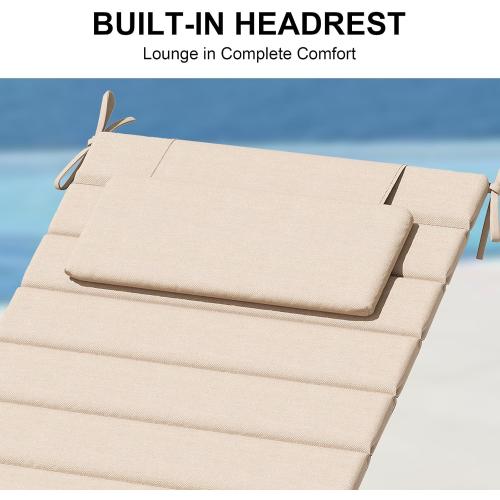 Crestlive Products Chaise Lounge Cushion Outdoor Set of 2, Foldable Waterproof Pool Lounge Chair Cushions with Straps, Lounger Cushions for Outdoor Furniture, 80''Lx26''W (Beige)