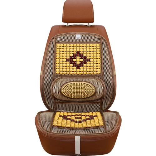 Wood Beaded Comfort Seat Cover with Cooling Ventilated Mesh Lumbar Back Brace Massage Support Cushion for Car Seat Chair