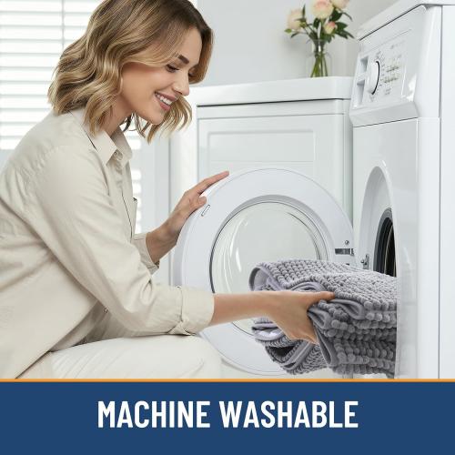 Bathroom Rugs 30 x 20, Ultra Soft Absorbent Chenille Bath Rugs, Non-Slip Rubber Backing, Machine Washable Bath Mats for Bathroom Floor, Tub and Shower, Home Decor Accessories, Grey