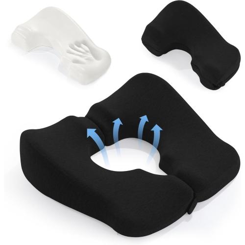 BALAPET Memory Foam Bed Sore Cushions for Butt, Ergonomic Bedsore Pressure Relief Pillow for Sleeping and Sitting, Removable T Shaped Opening Tailbone Cushion for Bed Sores on Buttocks(Black)