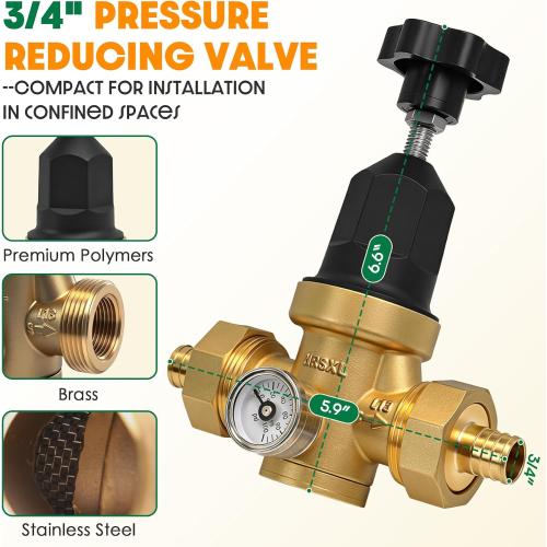 Upgraded 3/4 Water Pressure Regulator, For Residential or Commercial Use