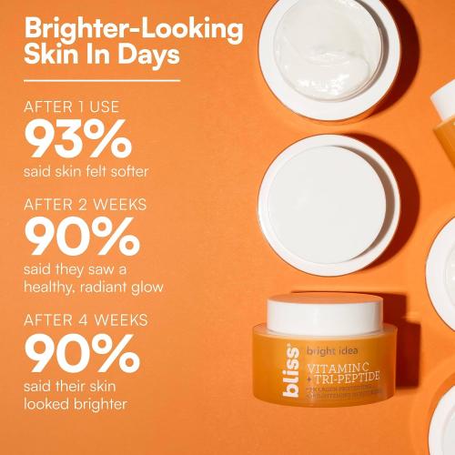 Bliss Vitamin C   Tri-Peptide Brightening Face Moisturizer, Hydrating Cream for Radiance, Firm-Looking Skin, Collagen Support, Dark Spot Reduction, with Squalane   Niacinamide, Cruelty Free, 1.7 fl oz