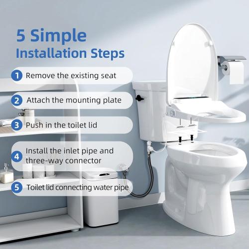 Electric Bidet Toilet Seat Round - Smart Heated Toilet Seat with Remote Control, Instant Warm Water, Self-Cleaning Nozzle, Warm Air Dryer, Feminine Wash, Soft Close, LED Display