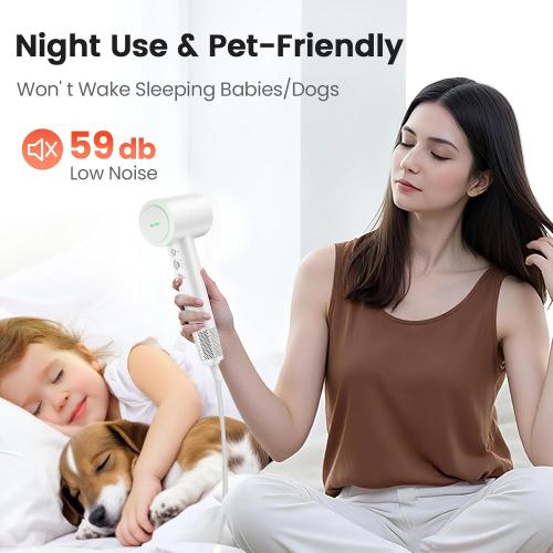 Hair Dryer, 160,000 RPM High-Speed Ionic Blow Dryer for Fast Drying, Professional Lightweight Hairdryer with Diffuser, Magnetic Nozzle, 4 Temps & 2 Speeds, Low Noise for Travel - White