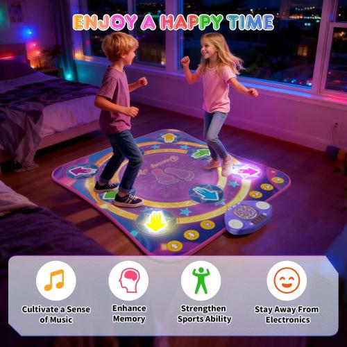 Dance Mat Toys for 3-12 Year Old Girls & Boys, Dance Mats with Light Up 8-Buttons & Wireless Bluetooth, Music Dance Toy with 5 Modes Game, Birthday Xmas Gifts for 3 4 5 6 7 8 9 10  Year Old Girls Boys