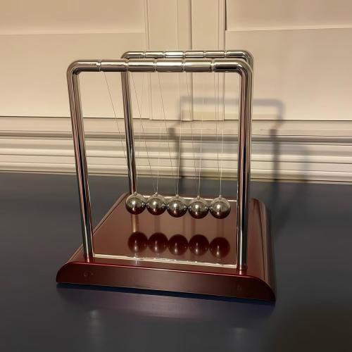 Newton's Cradle with 5 Steel Balls, Balance Pendulum for Physics Learning, Home & Office Decor, Stress Relief Educational Gift (Deep Red Base)