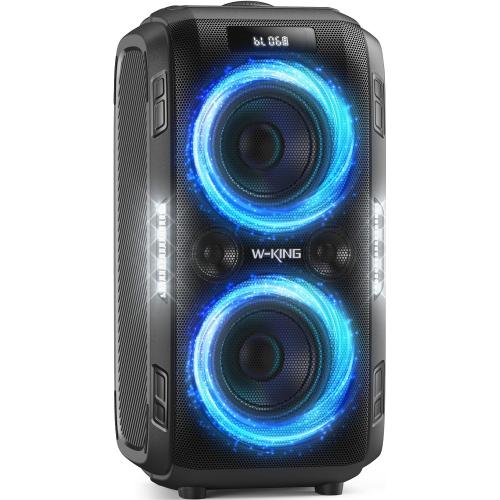 W-KING 270W Peak Party Speaker, Powerful Sound/Futuristic lightshow/12 Custom Deepest Bass/Massive 125dB 6.5''x2 Subwoofer/MIC&GTR in/USB/TF/AUX/IPX5 Waterproof Large Bluetooth Speaker (Black) ‼️unused‼️