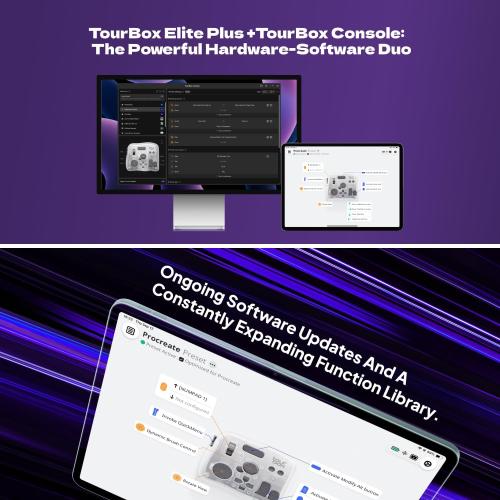 TOUR BOX Elite Plus - iPad Drawing Bluetooth Controller, Video Editing Photo Color Grading Speed Editor, Programmable Creative Console Keyboard for DaVinci Procreate Adobe Softwares and More