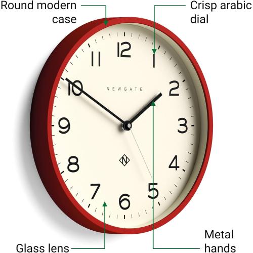 NEWGATE® Number Three Echo Wall Clock | Modern Round Clock | 37cm | Red | Easy to Read Numbers | Ideal for Kitchen, Living Room or Office