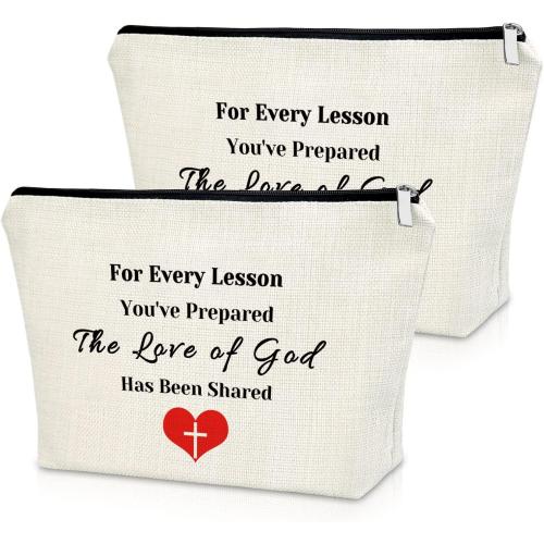 Sazuwu 3PCS Sunday School Teacher Makeup Bag Christian Preschool Teacher Appreciation Gifts Religious Thank You Gifts Cosmetic Bag Christmas Thanksgiving Graduation Birthday Present