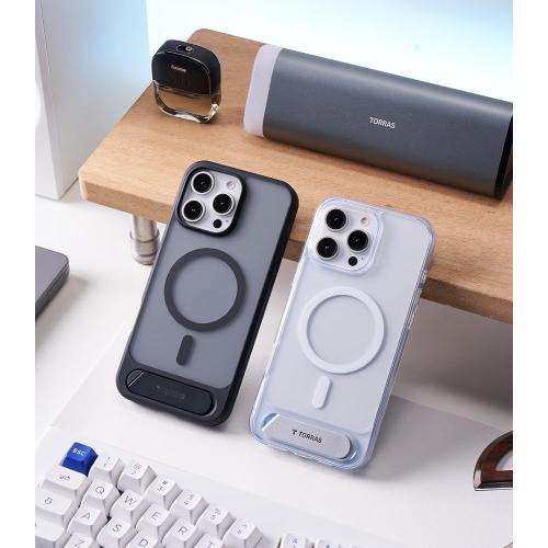 TORRAS for iPhone 16 Pro Max Case Diamond Clear | Strong Magnetic & Seamless Stand, Fit for MagSafe, Military-Grade Drop Protection, Sturdy Adjustable Built-in Kickstand, Slim Anti-Yellowing