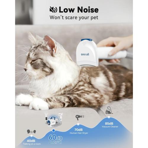 oneisall Dog Vacuum & Dryer for Shedding Grooming, 8 in 1 Dog Grooming Kit with Metal Blade Pet Clippers, Adjustable Speed and Temperature Control Blower