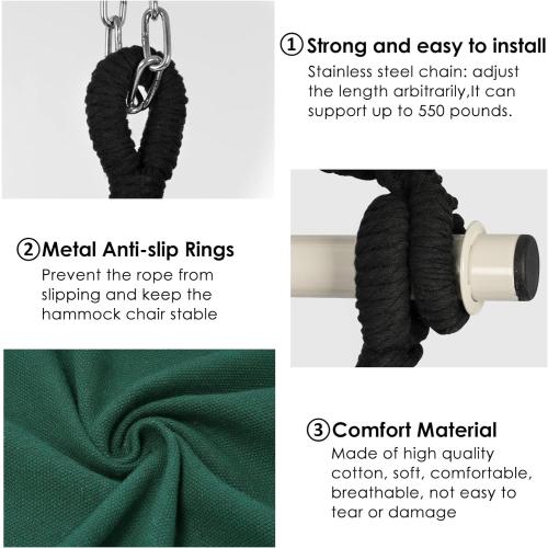 Y- STOP Hammock Chair Hanging Rope Swing, Max 500 Lbs, 2 Cushions Included, Large Macrame Hanging Chair with Pocket for Superior Comfort, with Hardware Kit, Green