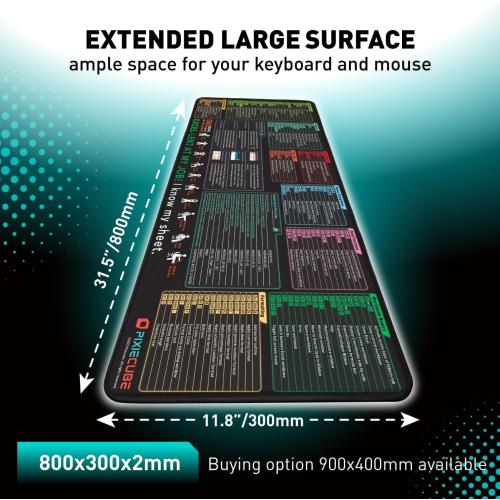 Excel Shortcut Keys Mouse Pad - Extended Large XL Cheat Sheet Gaming Mousepad | PC Office Spreadsheet Keyboard Mat | Non-Slip Stitched Edge