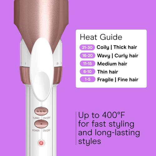 Conair Double Ceramic Curling Iron, 1 1/2 Extra-Long Barrel Hair Curling Iron, 30 Heat Settings, Turbo Heat, Auto Off, Cool Tip, Dual Voltage, Rose Gold
