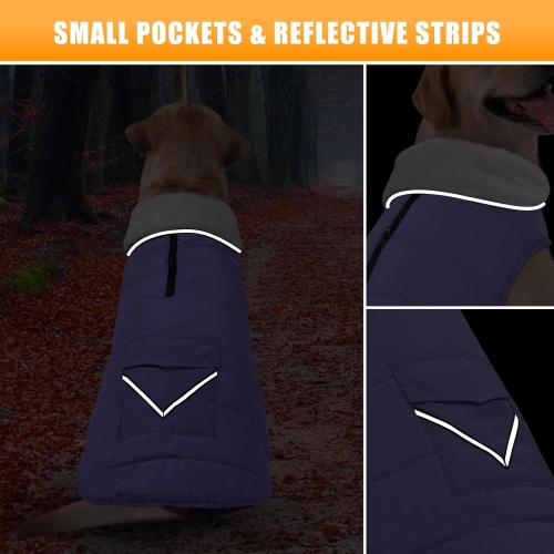 iBuddy Dog Winter Coat for X-Large Dogs, Easy on Dog Snow Fleece Coat Velcro Waterproof Pet Puffer Jacket with Harness Hole Adjustable Reflective Quilted Pet Cold Weather Vest for Girl Female