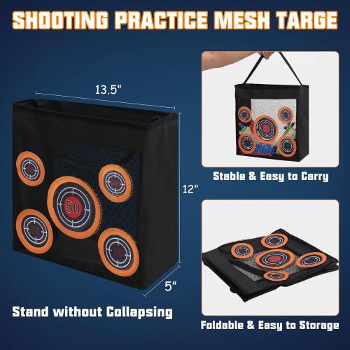Shooting Practice Target Toy Storage Mesh Bag Compatible with Nerf Darts, Portable & Foldable Dart Zone for Kids Boys Girls 6