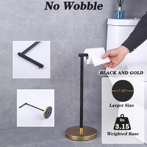 GERZWY Bathroom Toilet Paper Holder SUS 304 Stainless Steel Stand Modern Paper Towel Holder Free Standing for Countertop (Black & Gold) DZY002-BD