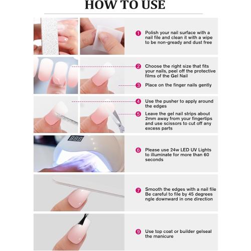 EBANKU Semi Cured Gel Nail Strips, 52PCS Pink Ombre Toe Nail Wraps & Gel Nail Stickers, UV Light Required, Long Lasting Gel Nail Wraps- Includes Nail File & Nail Stick