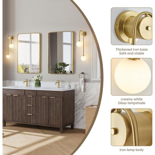 Golden Wall lamp Double Ball, mid-Century Modern Glass Wall sconces,with G9 Tricolor Bulb for Living Room Bedroom Bedside Stairs Restaurant Bathroom Corridor Aisle Lighting