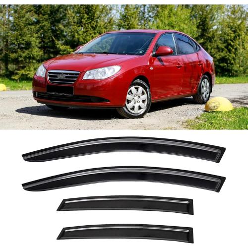 Rain Guards for 2007-2010 Hyundai Elantra Sedan (Excludes Touring Models), Out-Channel Window Visor Shields Vent Deflector Shade Wind Dark Smoke 2008 2009 07 08 09 10, Outside-Mount, 4PCS