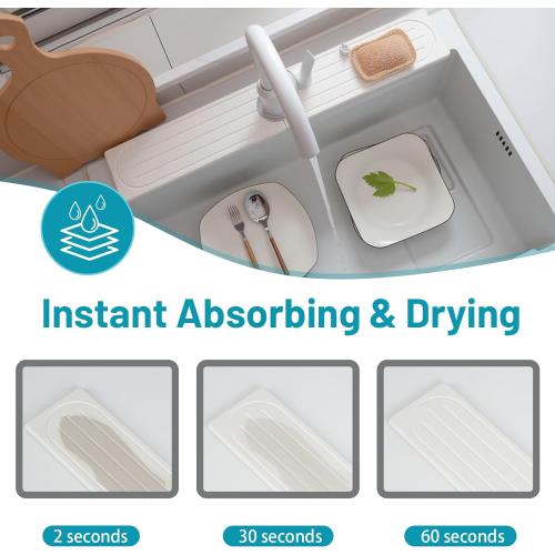 Fast Drying Stone Faucet Mat for Kitchen Sink with Raised Feet, Water Absorbent Diatomite Stone Sink Tray, Faucet Sink Splash Guard, Prevents Moisture Buildup, Durable Protector for Bathroom Counter