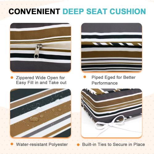EAGLE PEAK Outdoor Deep Seat Patio Seat Cushion Set, 24 x 24 x 5 inch, 2-Piece Back Chair Cushion, 1 Pack, Brown Stripe